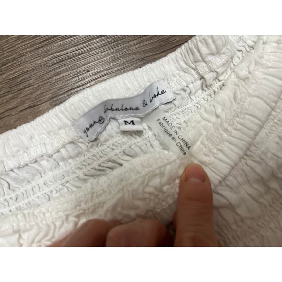 NWT Young Fabulous & Broke Yacht Top Off Shoulder Smocked Puff Sleeve Bone M - Picture 5 of 6